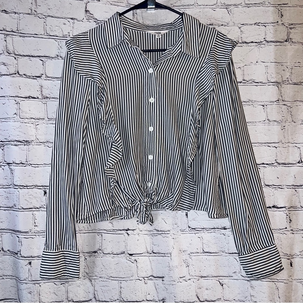 Jack by BB Dakota Button Down Long Sleeve Blouse with Front‎ Tie Size Large